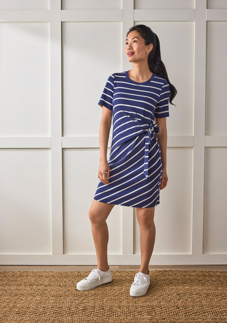 Short Sleeve Striped Side Tie Dress