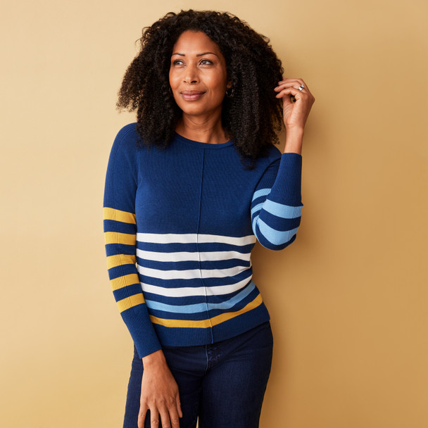 striped crew neck sweater