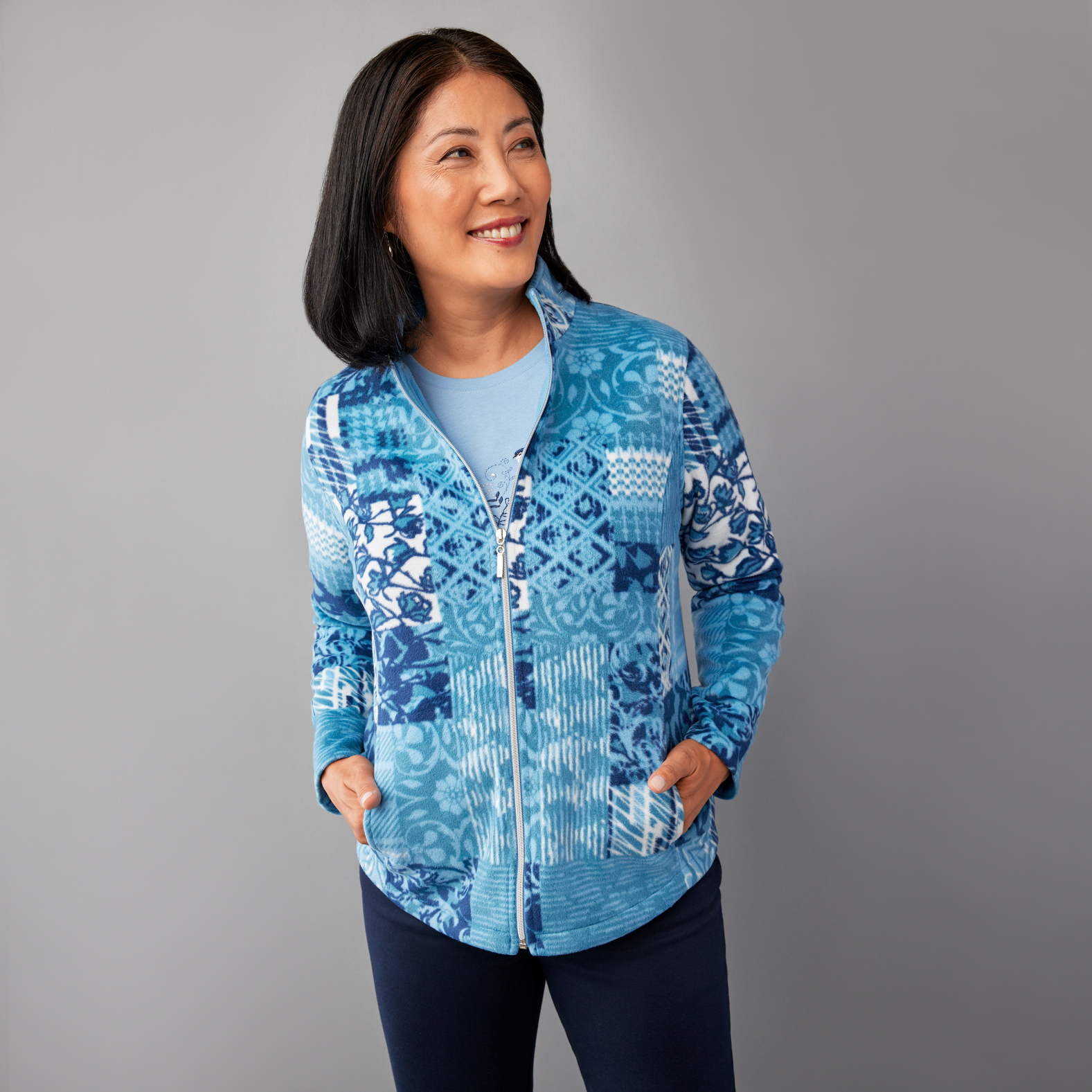 Women's Patchwork Print Fleece Jacket | Northern Reflections