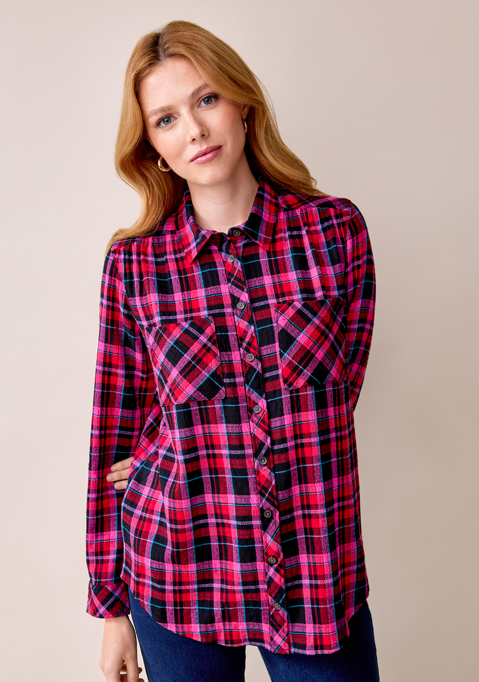 Women's Pink Plaid Long Sleeve Shirt | Northern Reflections