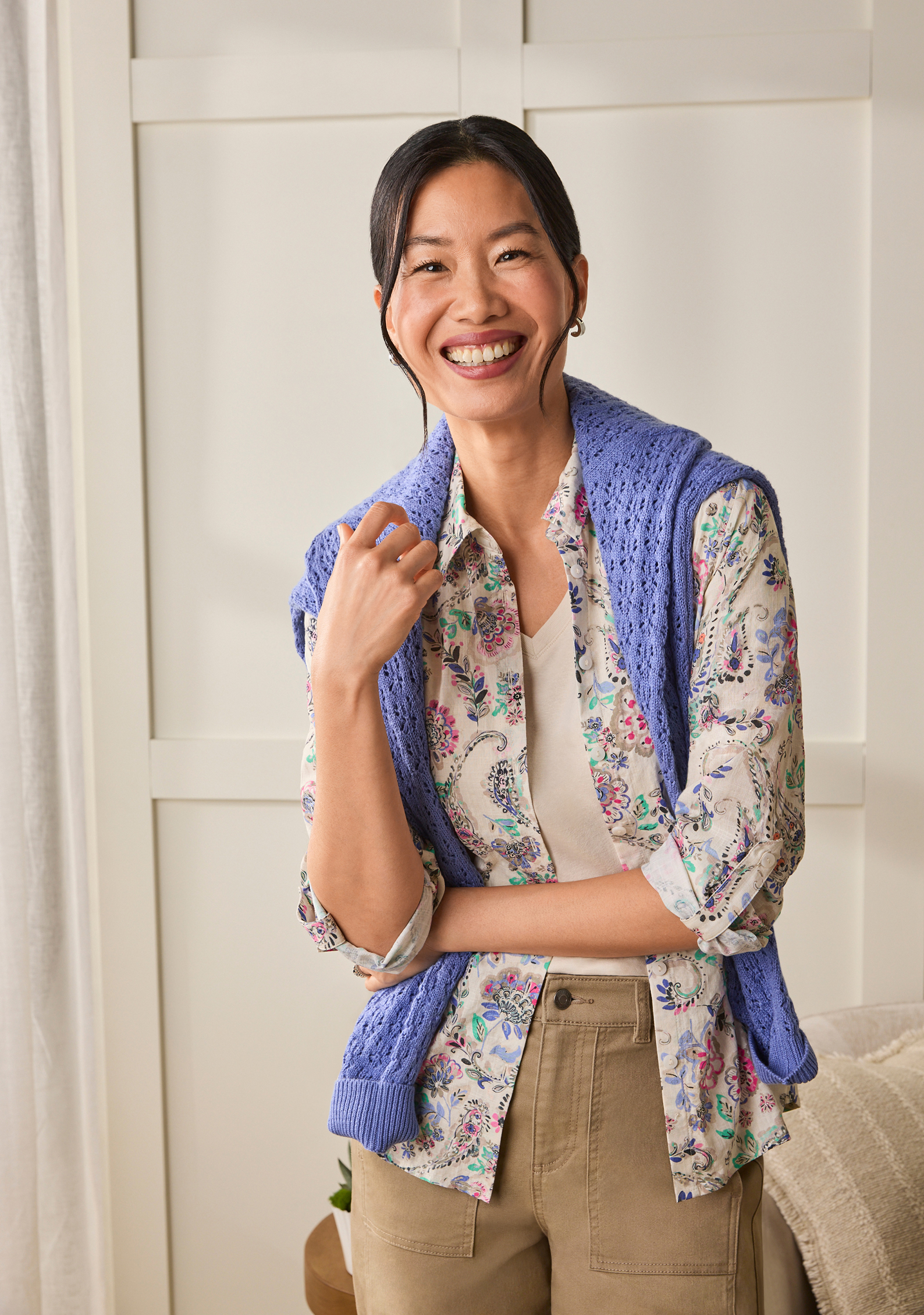 Roll Tab Printed Cotton Shirt | Northern Reflections