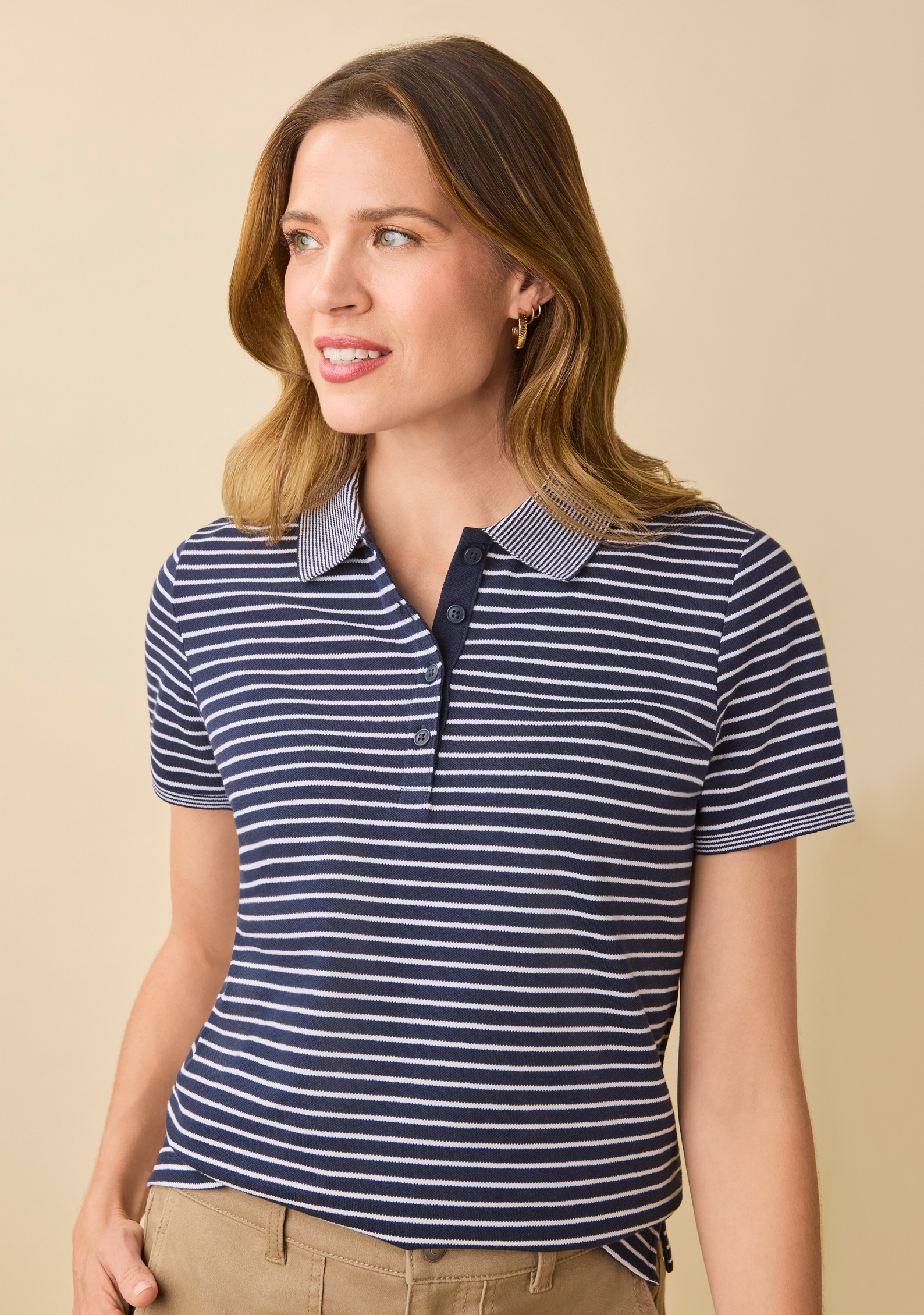 トップス a.presse L/S Striped Polo Shirts Striped Polo Top | Northern Reflections