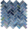 Oceania Glass Tile Mosaic - OCS-182 Cobalt Sea - 1X2 Herringbone Ocean Style Stained Glass - Iridescent - Sample