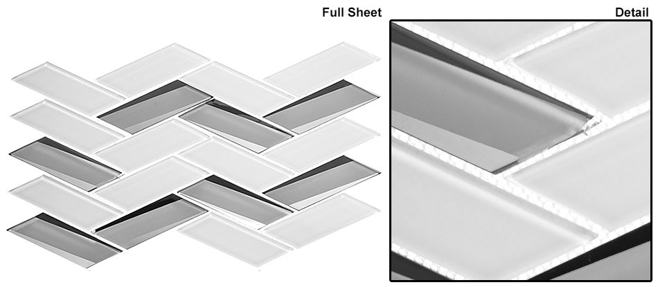Tidal Waves TW 712 Jamaican Surf 2 X 4.25 Chevron Herringbone Mirror Bevel Glass Tile Mosaic
