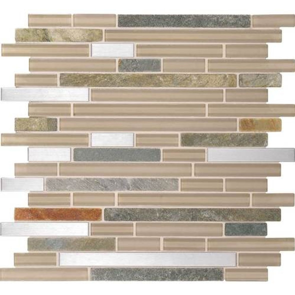 Supplier: Daltile Fanfare, Series: Endeavors, Name: F158, Color: Meditation, Category: Glass Stone and Metal Tile Mosaics, Size: 5/8 X Linear