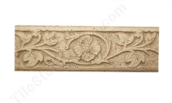 Resin Travertine Faux Stone - Shaw Floors CS439 - 4 X 12 Floral Liner Listello Border - Medium Travertine Color - $6.99