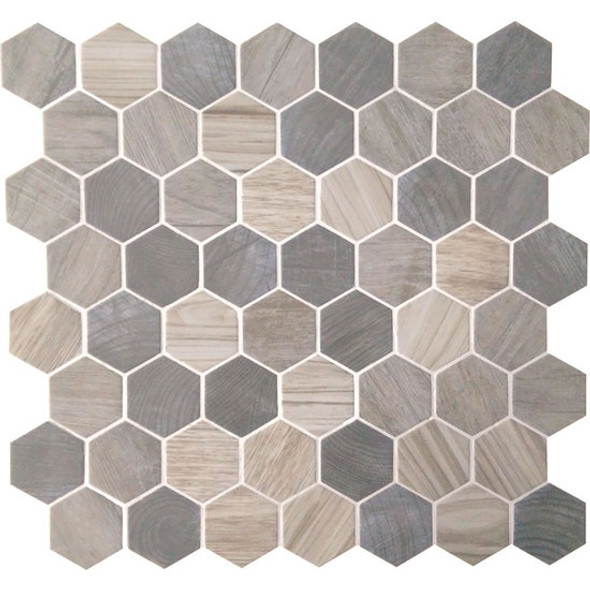 American Olean Entourage Crosswood Hexagon Glass - CR96 Pelican - Wood Look Glass Tile Mosaic - $12.99