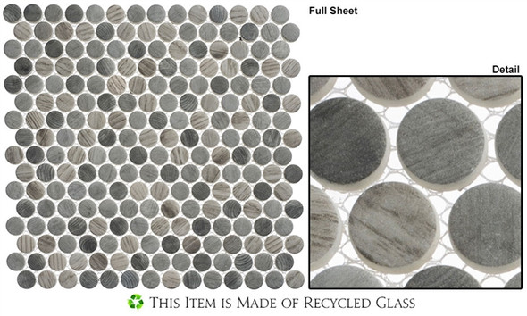 Polka Dots - PLK62 Umbel Grey - Penny Round Recycled Glass Mosaic