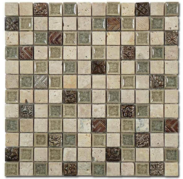 Supplier: Tile Store Online, Name: Tranquil TS-908, Color: Methodical Sand, Type: Crackle Jewel Glass & Stone Mosaic Tile, Size: 1X1