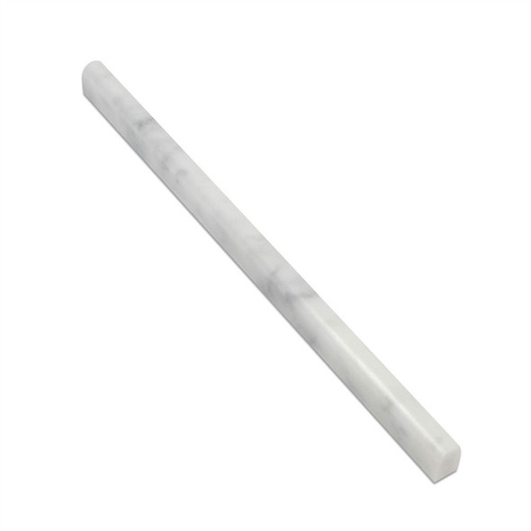 White Carrara Marble - 1/2 X 12 Pencil Liner Dome Bullnose Molding - Honed Finish