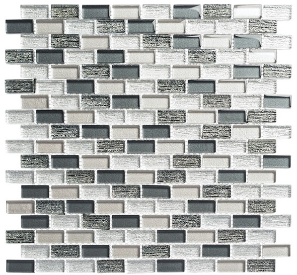 Metro - MTR-3343 Jules Charcoal- 5/8 X 1-1/4 Mini Brick Subway Mix Foil Glass Tile Mosaic - Sample