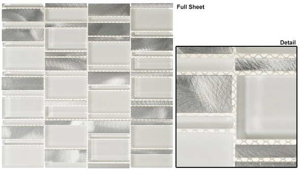 Corrugated Scape - CSS-121 Arctic Plateau - Multi Size Offset Glass, Natural Stone, & Metal Mosaic Tile