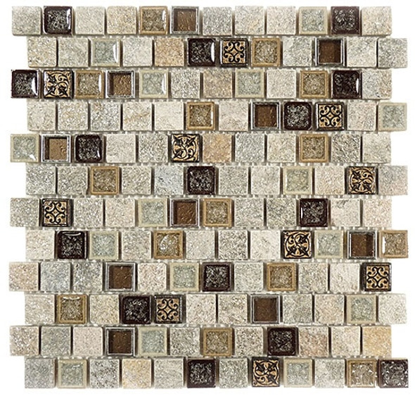 Supplier: Tile Store Online, Name: Tranquil Offset TS-927, Color: Misty Scales, Type: Crackle Jewel Glass & Stone Mosaic Tile, Size: 1X1