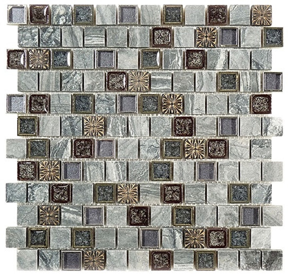 Tranquil Offset - TS-928 Blue Moon - 1X1 Crackle Jewel Glass & Natural Stone Decorative Mosaic Tile - Sample Tranquil Offset - TS-928 Blue Moon - 1X1 Crackle Jewel Glass & Natural Stone Decorative Mosaic Tile - Sample