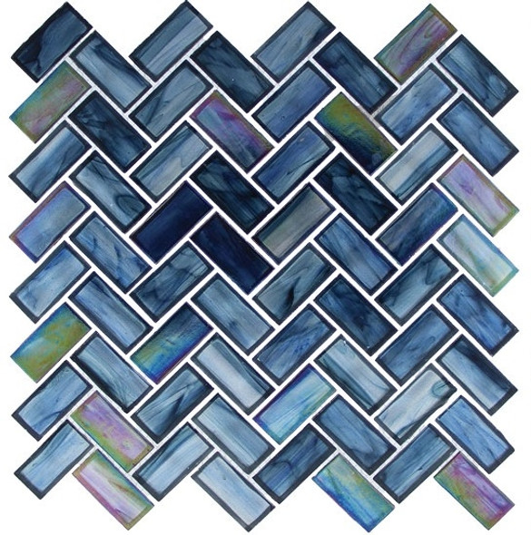 Supplier: Tile Store Online, Name: Oceania OCS-182, Color: Cobalt Sea,Type: Herringbone Glass Mosaic Tile, Size: 1X2