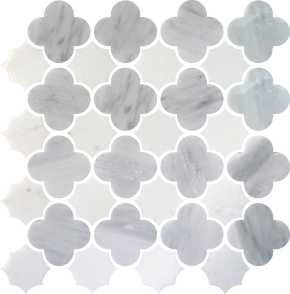 Daltile_Classic_Essentials_CE03_Clover_Gris_Waterjet_Carrara_Thassos_White_Marble_Mosaic