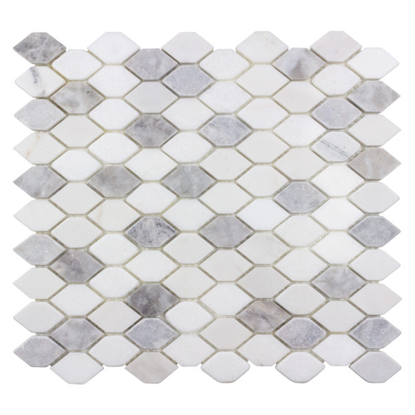 Anthology Tile - The Finish Line - Earthy Prism Gray White - Long Hexagon Diamon Marble Mosaic