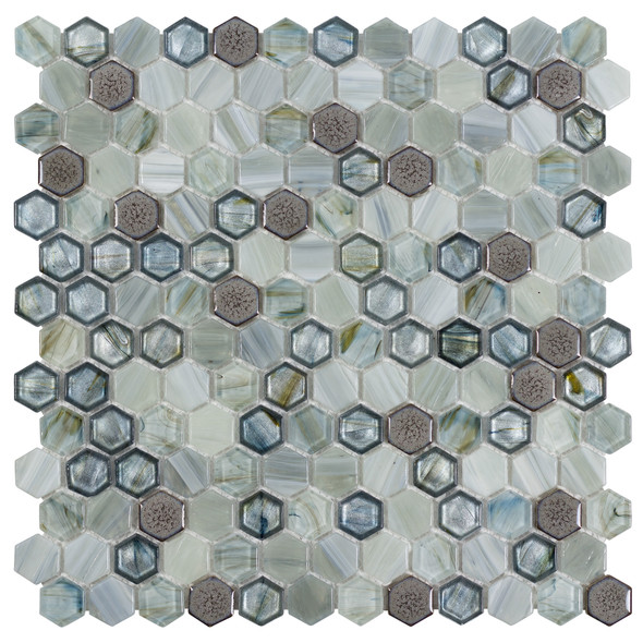 Anthology Tile - Glassique - ANTHGLBL Brocade Hexagon - Blue Glass and Porcelain Mosaic Tile - GLOSSY