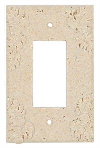 Resin Travertine Faux Stone Wall Switch Plate Outlet Cover - Single GFCI Rocker - Leaves - Light Travertine Color - $4.99