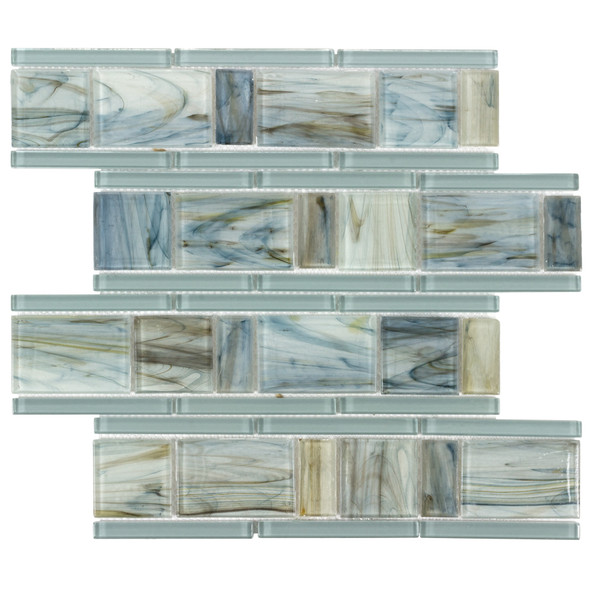Anthology Tile - Glassique - ANTHGLIL Interlude Lagoon - Blue Random Block Linear Glass Mosaic Tile - GLOSSY