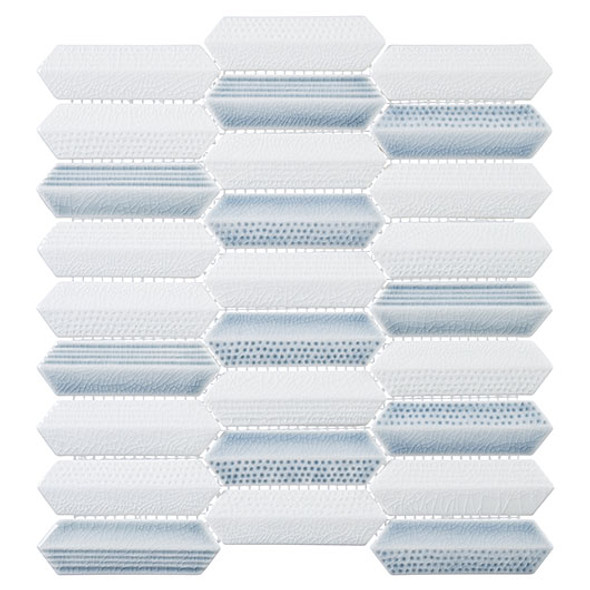 Chiseled Dreams CDR 5594 Noon Siesta White, Blue, & Gray - Picket Long Hexagon Elongated Glass Tile Mosaic