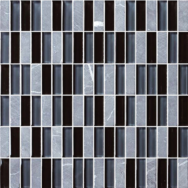 Bristol Studios - Crystal Stone - G2276 Night Bricks - 5/8 X 1-7/8 Brick Subway Glass & Stone Tile Mosaic - Sample