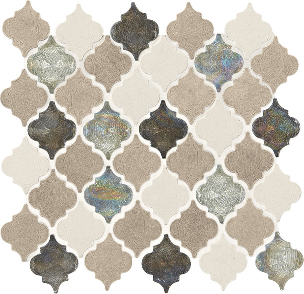 Daltile Blanc ET - DA20 Beige Baroque - Cast Limestone & Glass Blend - Waterjet Cut Arabesque Shape Glass & Stone Tile Mosaic - Sample