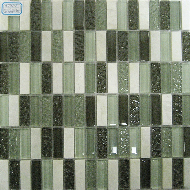 Bristol Studios - Crystal Stone - G2282 Verde Bricks - 5/8 X 1-7/8 Brick Subway Glass & Stone Tile Mosaic - Sample