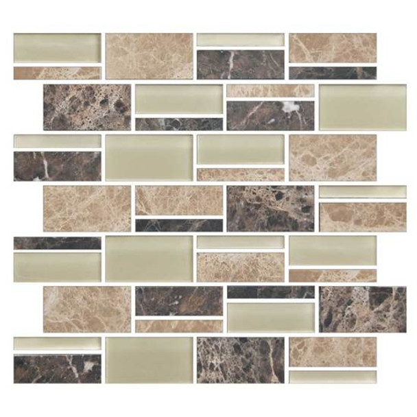 American Olean Color Appeal Blends - C137 Pebble Beach Blend - 3" X Random Interlocking Glass & Stone Mosaic Tile - Sample
