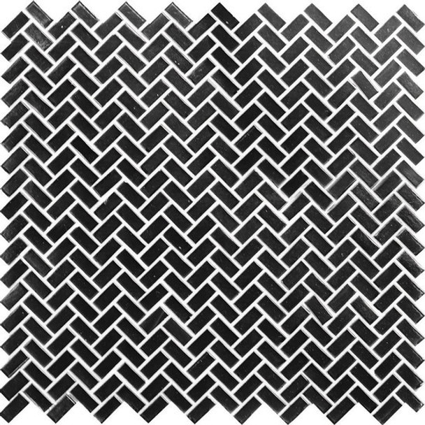 American Olean Entourage Novelty Glass - NV94 Onyx - Herringbone Glass Tile Mosaic - Sample