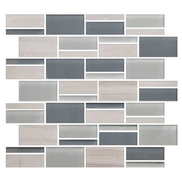 American Olean Color Appeal Blends - C141 Sea Cliff Blend - 3" X Random Interlocking Glass & Stone Mosaic Tile - Sample