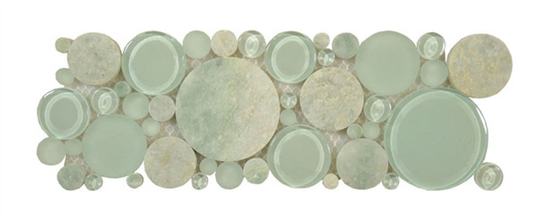 Round Bubble Glass & Natural Stone Marble Mosaic Border - B400 Moonstone - Listello Border - Sample