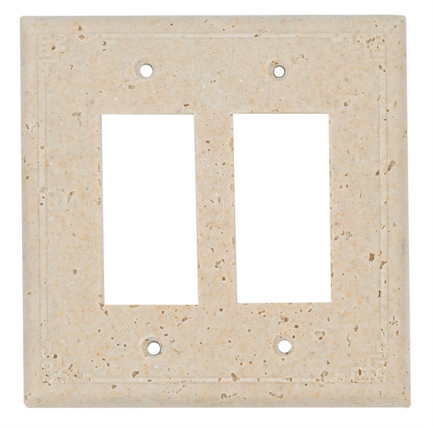 Resin Travertine Faux Stone Wall Switch Plate Outlet Cover - Double Rocker GFCI - Geometric - Light Travertine Color - $6.99