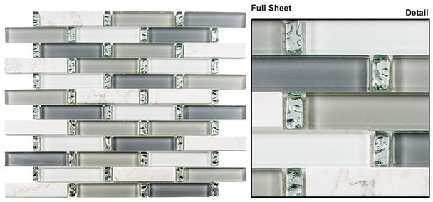 Interlace - INT-257 Waterscape - 7/8 X 3-7/8 Brick Linear Glass & Natural Stone Mosaic Tile