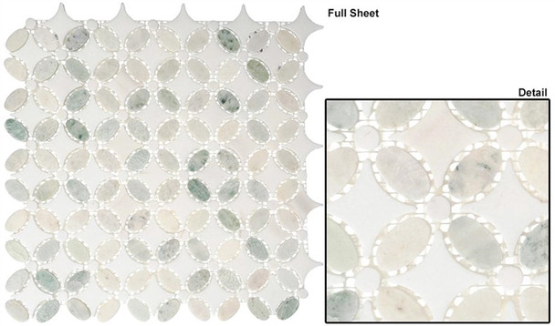Flower - FS-74 Ming Green Thassos White - Water Jet Floral Shape Marble Stone Mosaic