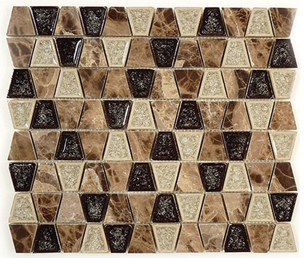 Tranquil Trapezoid - TS-936 Rocky Road - Crackle Jewel Glass & Natural Stone Decorative Mosaic Tile - Sample