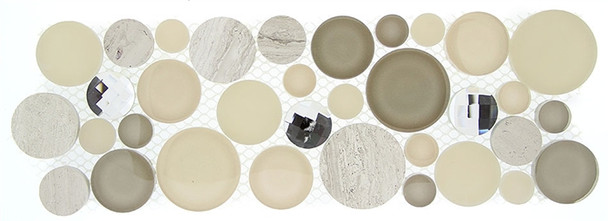 Symphony Bubble Round Mosaic Border - SLS-1614 Whipped Cream - Glass & Natural Stone Marble Listello Border - Sample
