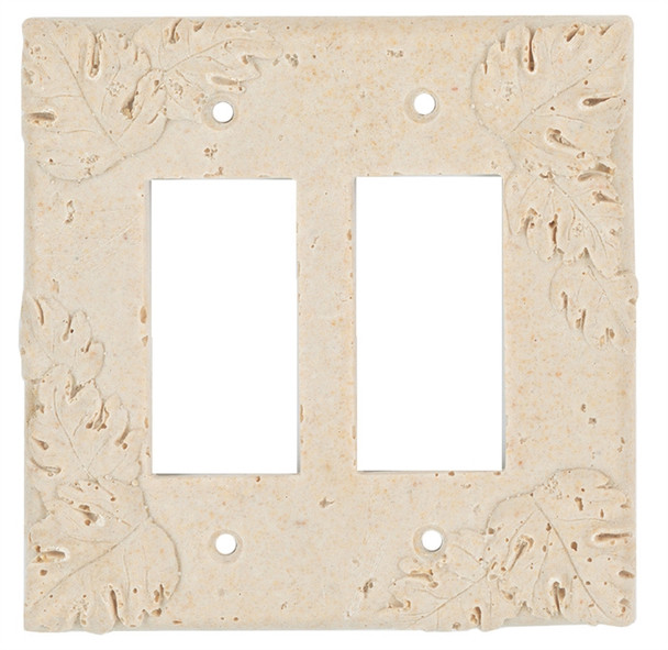 Resin Travertine Faux Stone Wall Switch Plate Outlet Cover - Double Rocker GFCI - Leaves - Light Travertine Color - $6.99