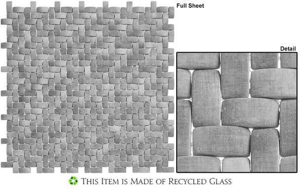 Summer Outing - SMO323 Optimum Grey - Basketweave Raised 3D Relief - Recycled Glass Mosaic - Sample