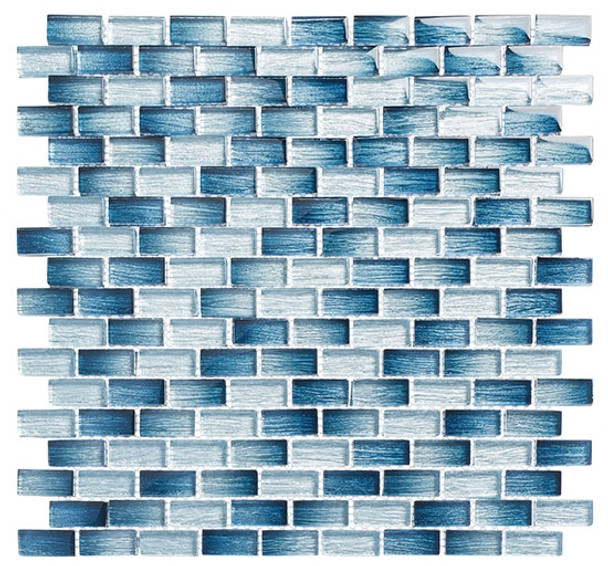 Metro - MTR-3341 Antoinette Blue- 5/8 X 1-1/4 Mini Brick Subway Mix Foil Glass Tile Mosaic - Sample