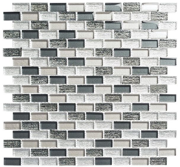 Metro - MTR-3343 Jules Charcoal- 5/8 X 1-1/4 Mini Brick Subway Mix Foil Glass Tile Mosaic