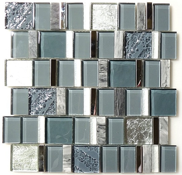 Supplier: Tile Store Online, Name: Academia AS-73, Color: Oceanic Cerulean,Type: Random Offset Glass, Stone, Metal Mosaic Tile, Size: Random