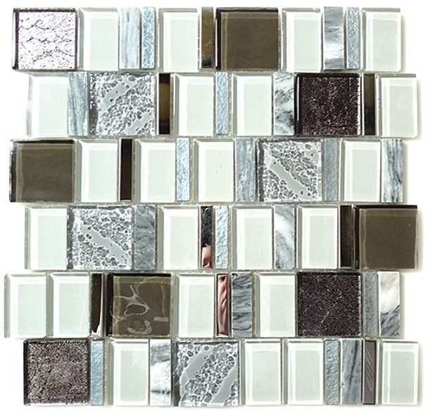 Academia - AS-77 Evolution Grey - Random Offset Glass, Natural Stone, & Metal Mosaic Tile - Sample