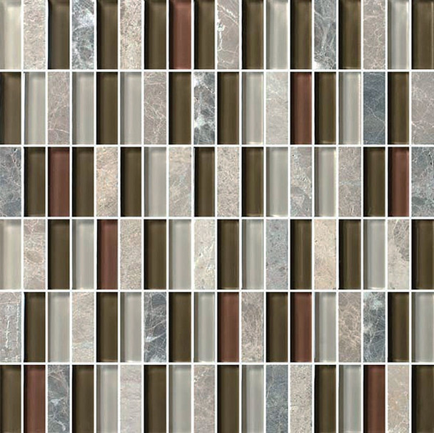 Bristol Studios - Crystal Stone - G2286 Olive Bricks - 5/8 X 1-7/8 Brick Subway Glass & Stone Tile Mosaic - Sample