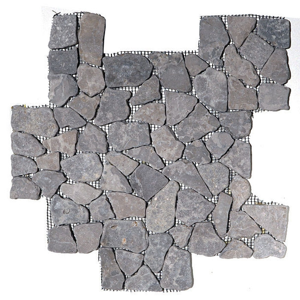 Flat Pebble Stone Mosaic - Aberdeen Gray Flat Cut Interlocking Stone Mosaic - Tumbled