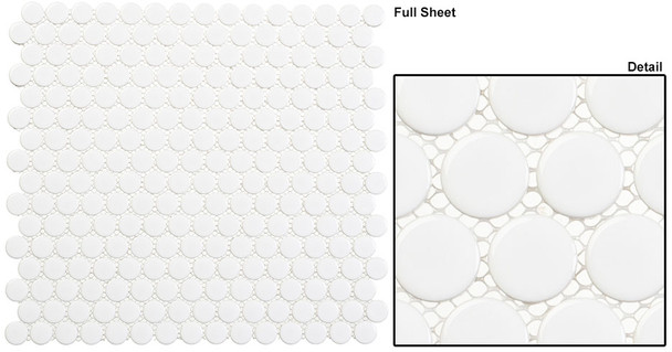 Glazzio - Freedom Avenue - FDM1801 United Dove - 3/4 inch Penny Round Glazed Porcelain Mosaic Tile - Gloss Finish