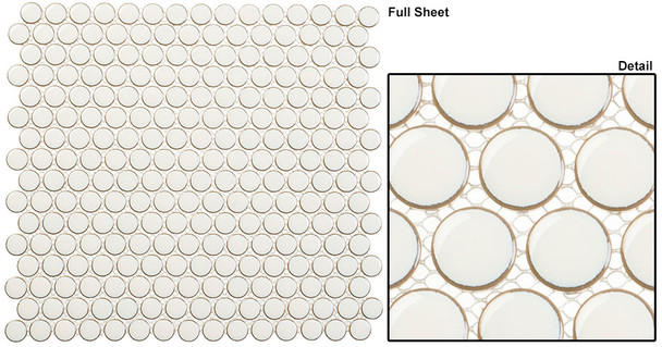 Glazzio Effortless - EFT8901 Relaxation - 3/4 inch Penny Round Glazed Porcelain Mosaic Tile - Gloss Finish