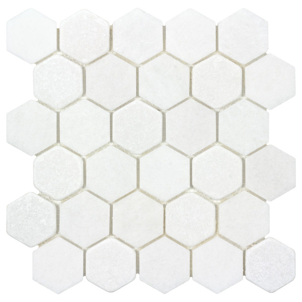 Anthology Tile - The Finish Line - Hive Regency White - 2 X 2 Hexagon Marble Mosaic