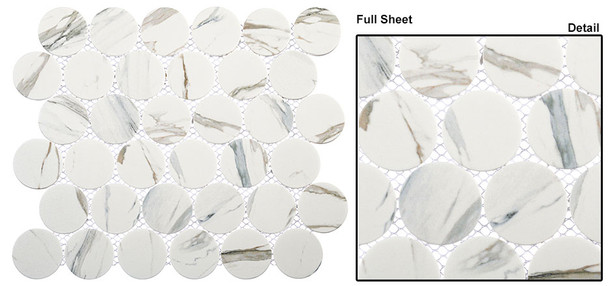 Orbesque - OBQ 6092 Silaven - Calacatta Marble Look 2" Round Glass Mosaic