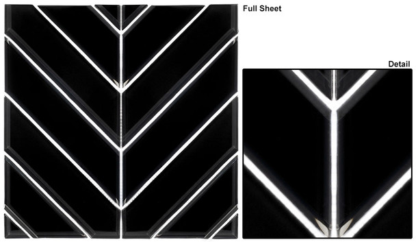 Slidorian - SDR 8105 Midnight Arrow Black - Large Chevron Herringbone - Glass Tile Mosaic